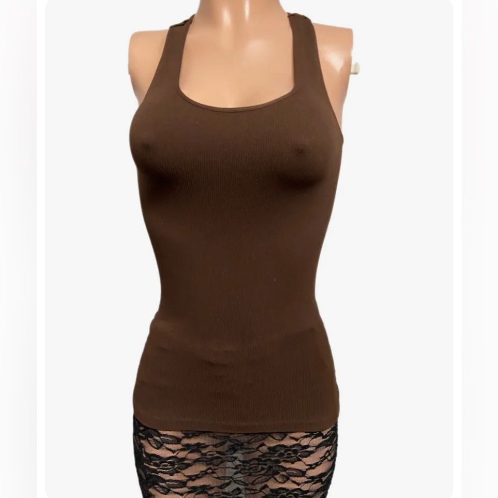 Brown seamless racerback tank top ribbed one size Yoga Casual Chic Spring Break